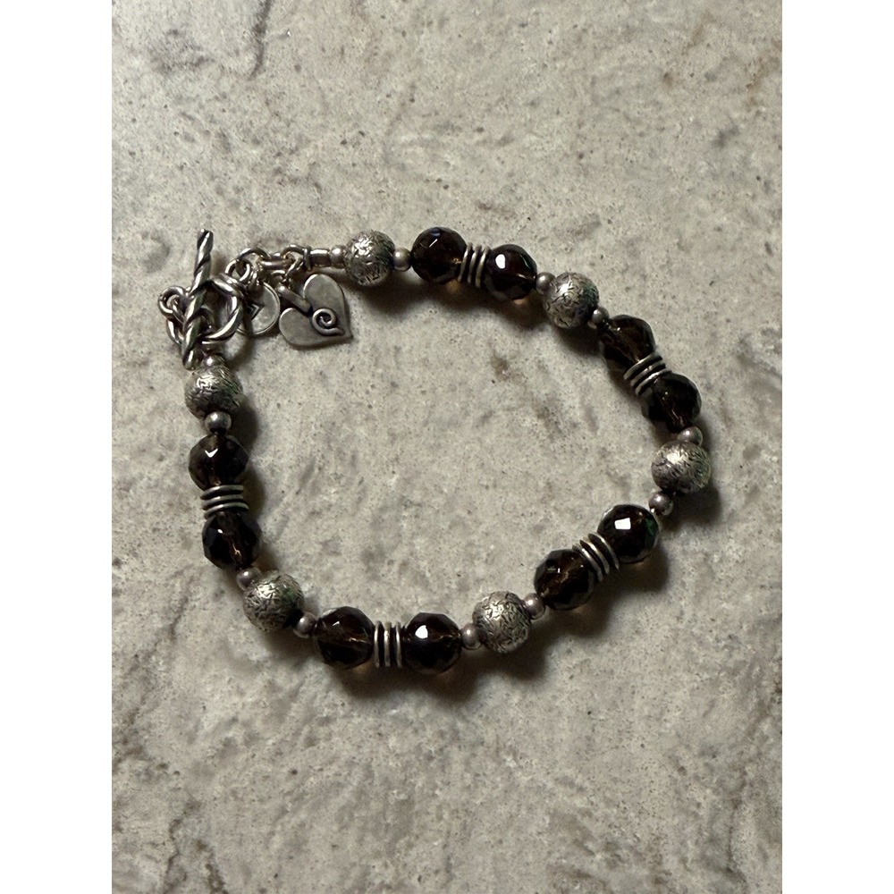 Vtg Silpada Chunky Sterling Silver Smoky Quartz Bead Toggle Bracelet Retired